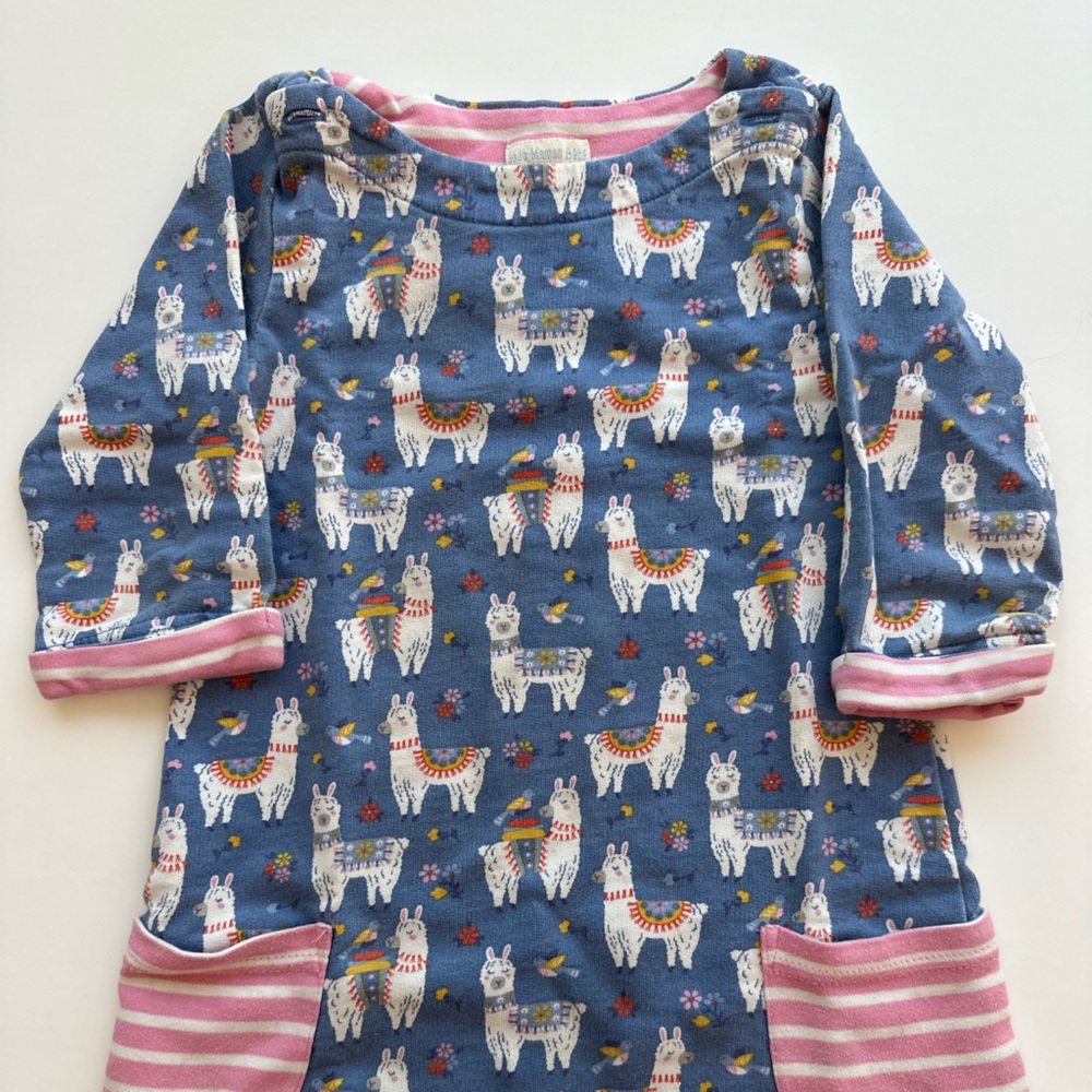 JoJo Maman Bebe Llama Print Dress - Blue and Pink
